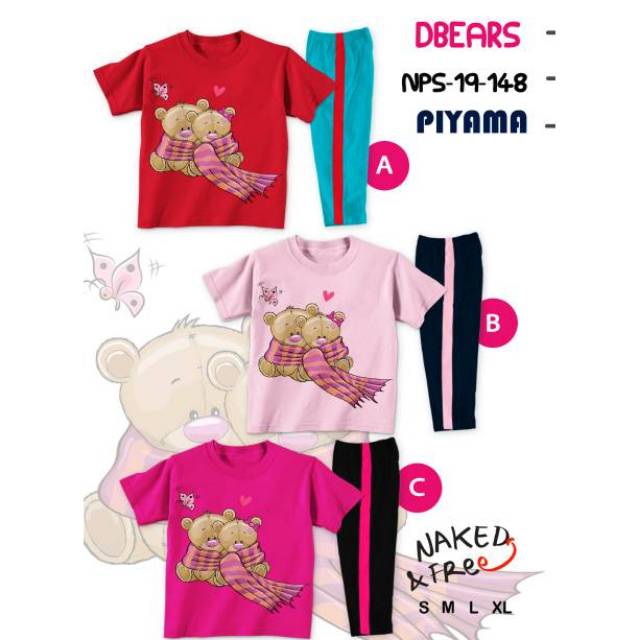 Piyama anak dbears naked & free