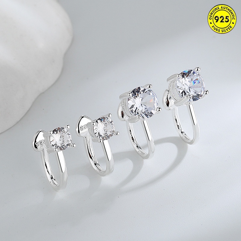 Anting Tusuk Sterling Silver 925 Simple Elegan Hias Berlian Imitasi Berkilau Untuk Wanita