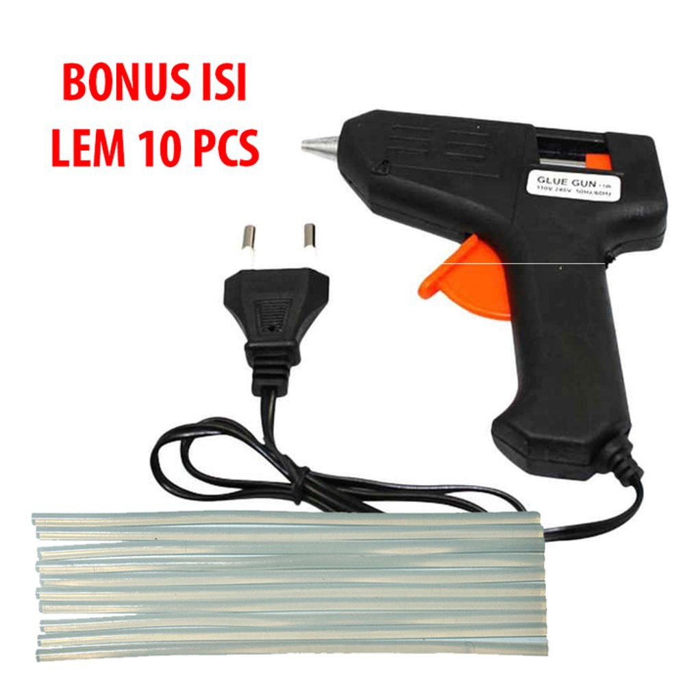 Lem Tembak Glue Gun 20W + 10pcs Lem Bakar Cair/Lem Lilin (tidak ada Garansi)