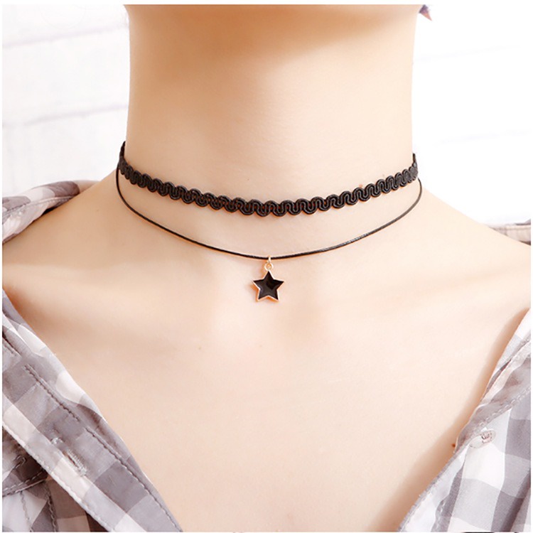 AC063 Kalung Leontine Hitam Pearl Karet Korea Necklace