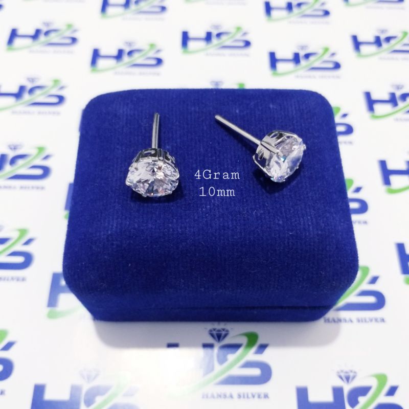 Anting Perak Asli Silver 925 Lapis Emas Putih Model Giwang Anting Tusuk Desi Batu Putih - Perak Asli 925 Anti Karat