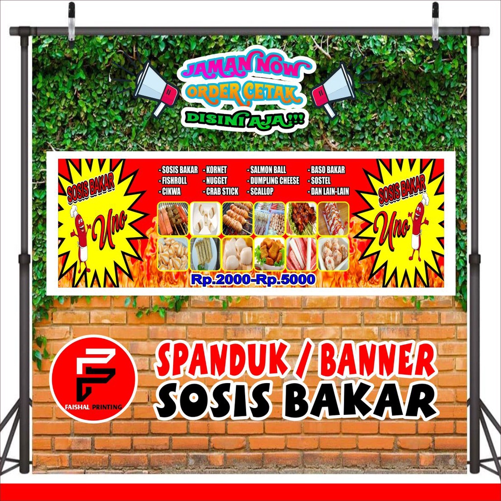 banner warung sosis bakar/spanduk kedai sosis bakar/ Banner Sosis Bakar ukuran 3 x 1 meter