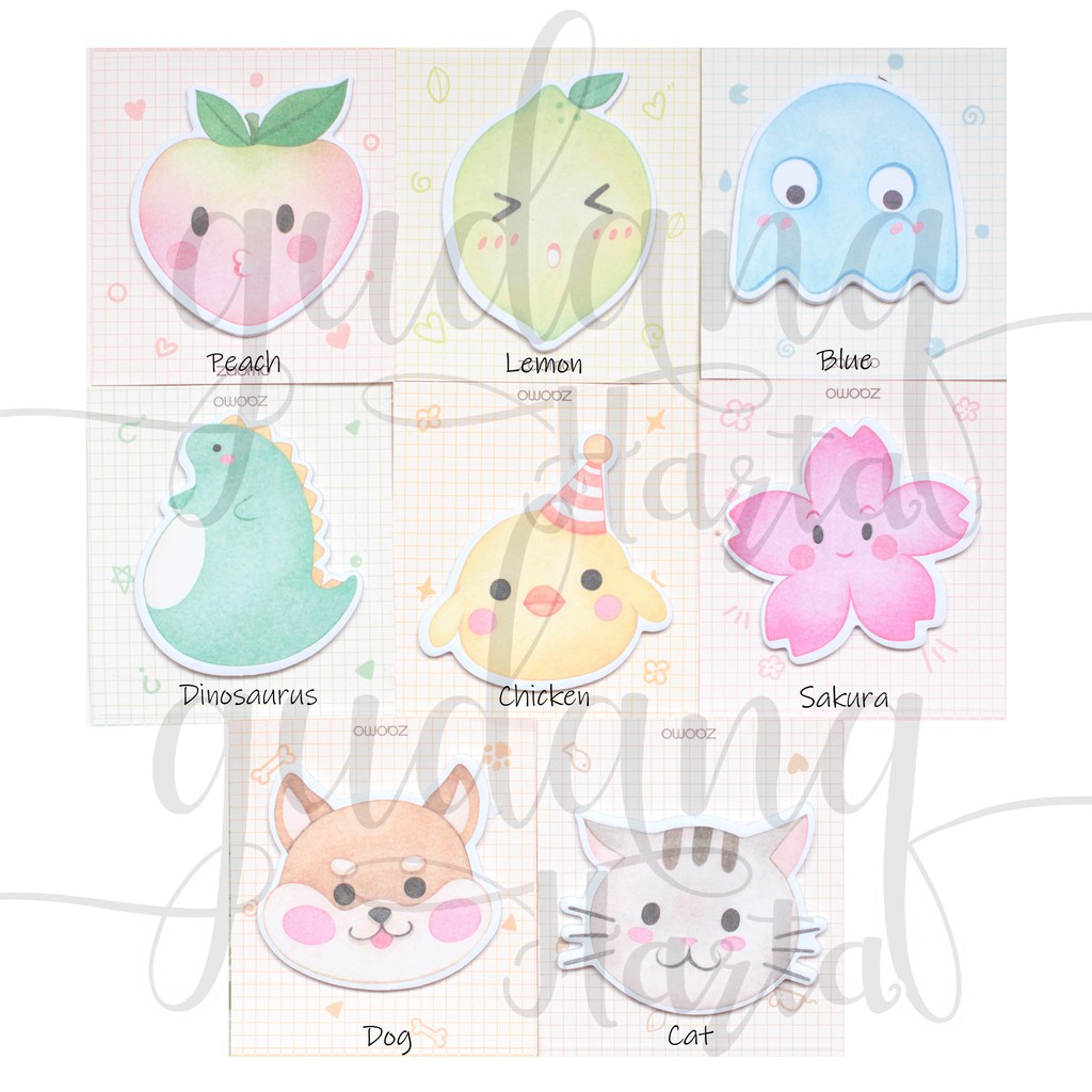 Sticky Notes Dino Sakura Cat Dog Shiba Inu Peach Fruit Pastel Memo Unik DIY GH 301050