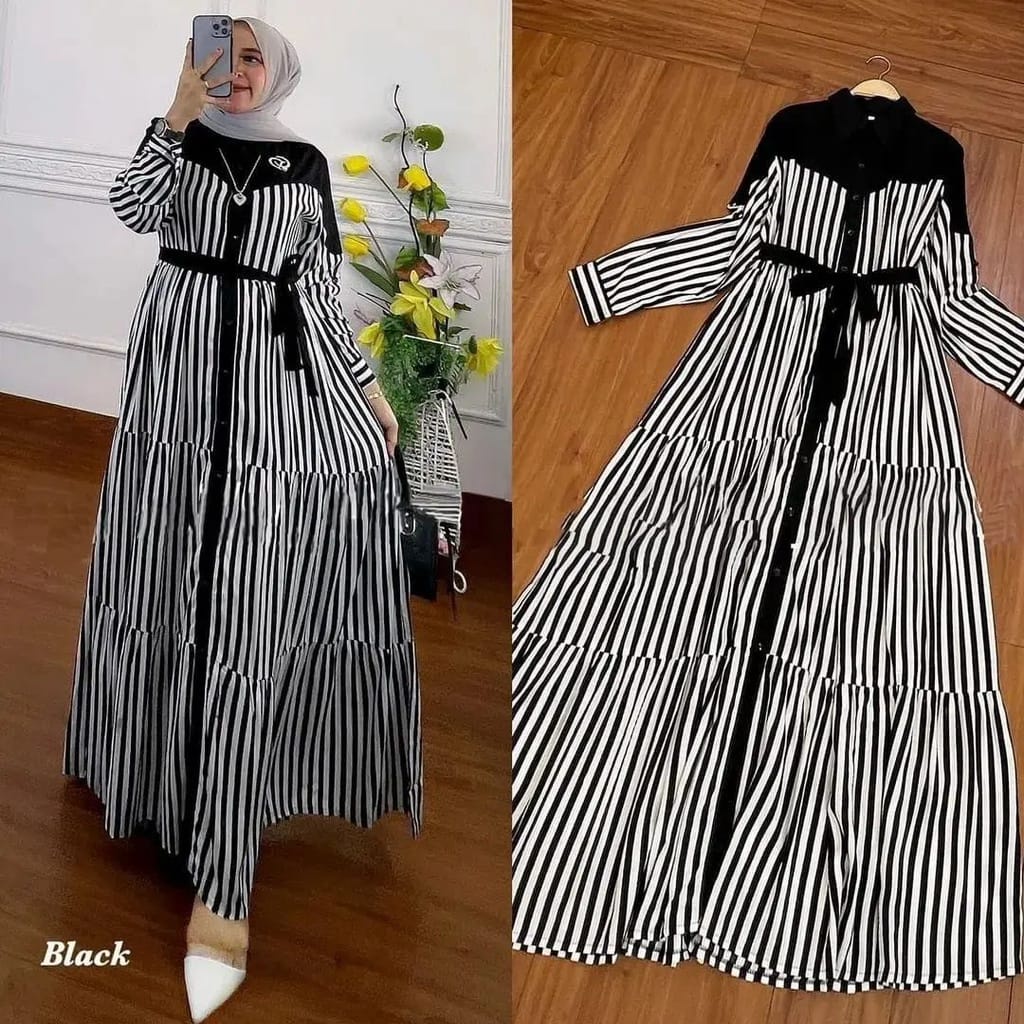 Baju Gamis M L XL Pakaian Wanita Netty Dress Busui Friendly Long Dress Muslim Ootd Kekinian Gamis Salur Panjang