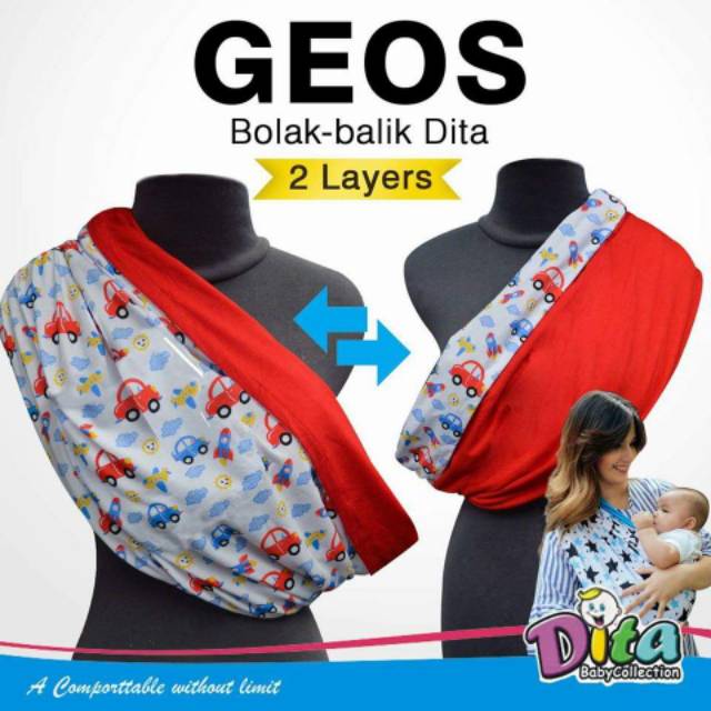 Geos gendongan kaos Bolak balik 2 Lapis Premium Anak bayi balita Instan tanpa ring GEOS DITA