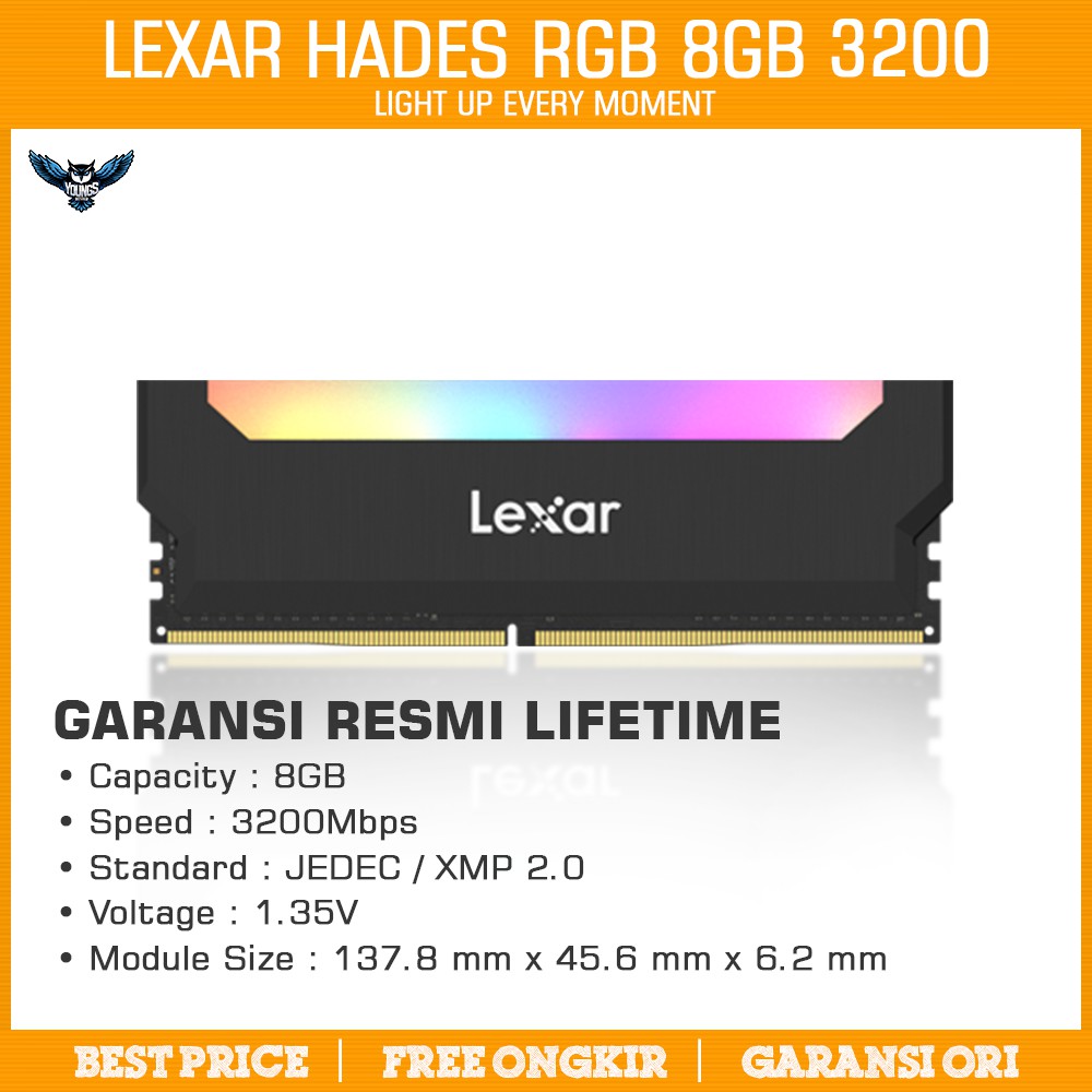 LEXAR HADES RGB DDR4 8GB 3200 MHz SINGLE MEMORY RAM PC KOMPUTER