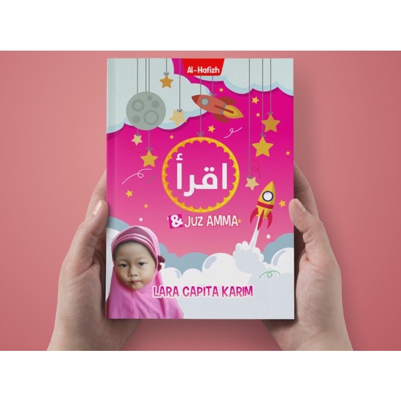 Buku Iqra Iqro Hard cover Anak Balita Terjemah Lengkap Gratis  Custom Nama Dan Foto-Roket Pink