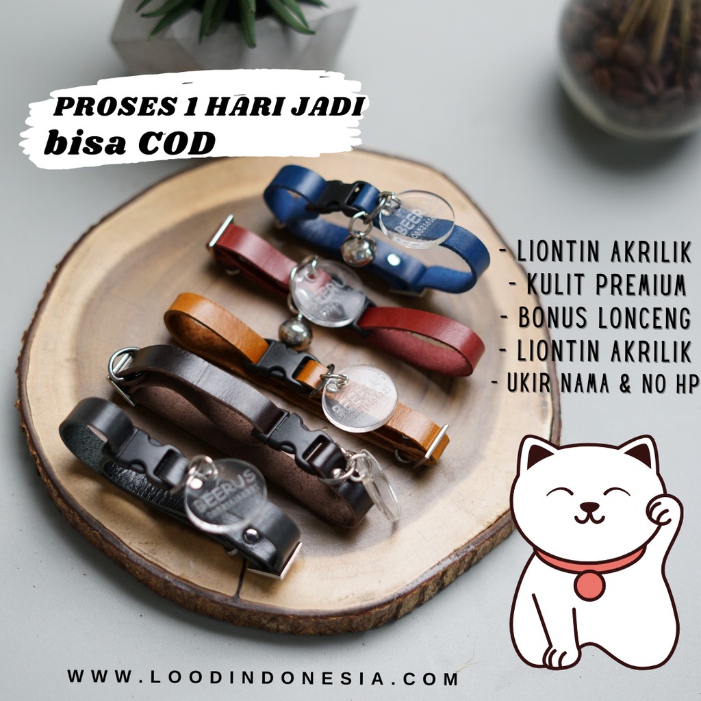LOOD KALUNG KUCING KULIT SLOP - LIONTIN BULAT AKRILIK