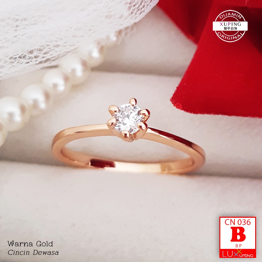 CN 036 Cincin Xuping Ori Cincin Soliter Wanita Dewasa Permata Perhiasan Imitasi Lapis Emas Cincin Xuping Murah Cincin Pertunangan Cincin Kado Pacar Luxx Xuping