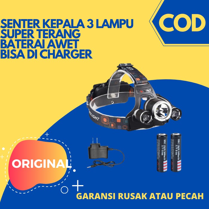 Senter kepala Led cas Headlamp super terang jarak jauh 100000 lm 100 watt
