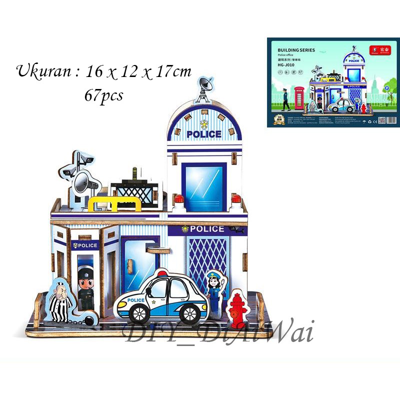 Puzzle 3D DIY bahan kayu POLICE OFFICE mainan puzzle edukasi anak (kado &amp; pajangan)