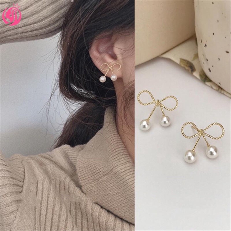 Anting Wanita Bentuk Ribbon Mutiara