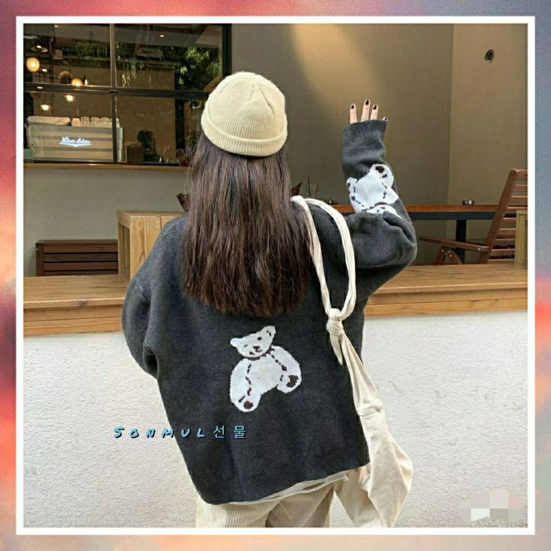 IMPORT WOMAN KNIT CARDIGAN KNITWEAR OUTER BEAR KARDIGAN RAJUT WANITA IMPOR MUSIM DINGIN