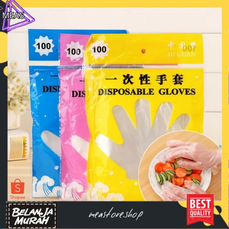 MEASTORE | TEMUKAN SARUNG TANGAN PLASTIK ISI 100PCS DISPOSABLE PLASTIC GLOVES SEKALI PAKAI BENING POLOS