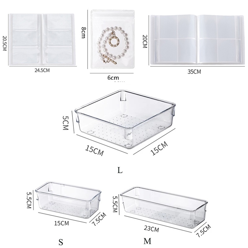 160 Grid Transparan PVC Self-sealing Album Penyimpanan Perhiasan / 50 Buah Antioksidan Perhiasan Tahan Debu Tas Penyegelan Sendiri / Desktop &amp; Laci Kotak Penyimpanan Bermacam-macam / Tas Display Perhiasan