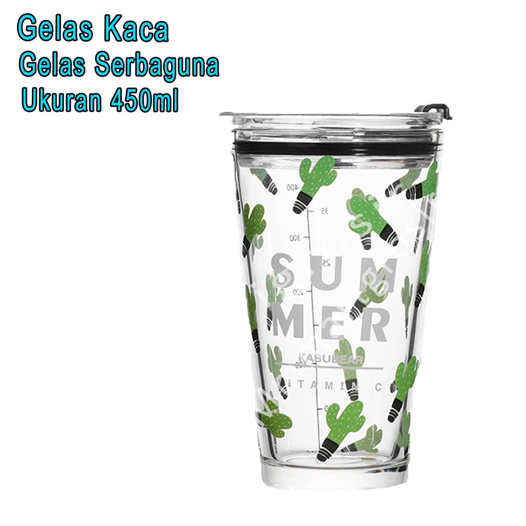 Gelas kaca * tumbler * Gelas ukur * Gelas Gambar lucu KAKTUS 450ml