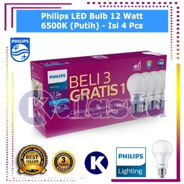 Paket Isi 4 Lampu Philips LED 12w 12 watt 12watt (isi 4pc) Bergaransi dan Gratis bubble