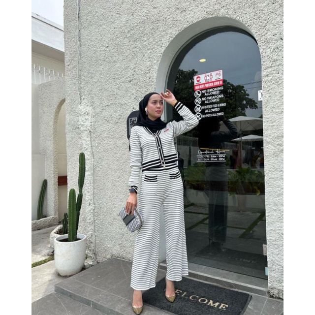 [Ijuf] STELAN CARDI TOP KULOT RAJUT KNIT SALUR STRIPE PREMIUM IMPORT BANGKOK BKK