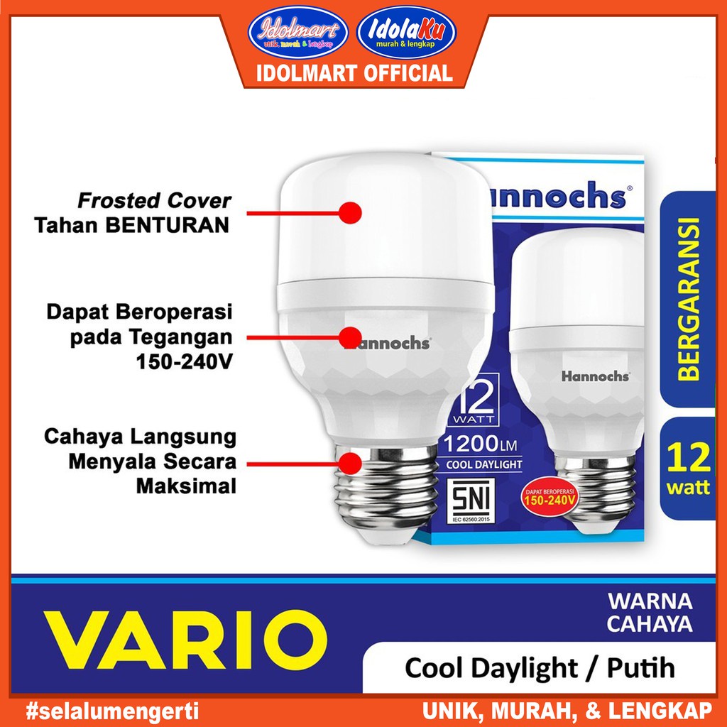 IDOLAKU Hannochs Lampu LED Vario 12 Watt Cahaya Putih lampu Hemat Energy Hanoc