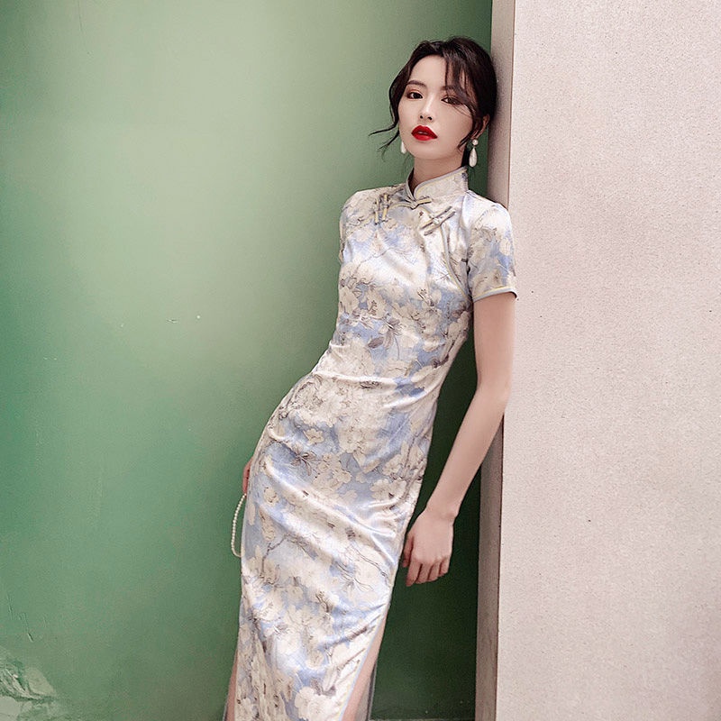 Cheongsam young 2022 summer new short sleeved Chinese style retro improved girl long daily dress