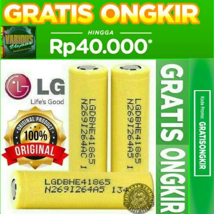 Promo AUTHENTIC LG HE4 18650 Li ion Battery 2500mAh 3 7V   AU LGHE4 HE 4 25 Diskon