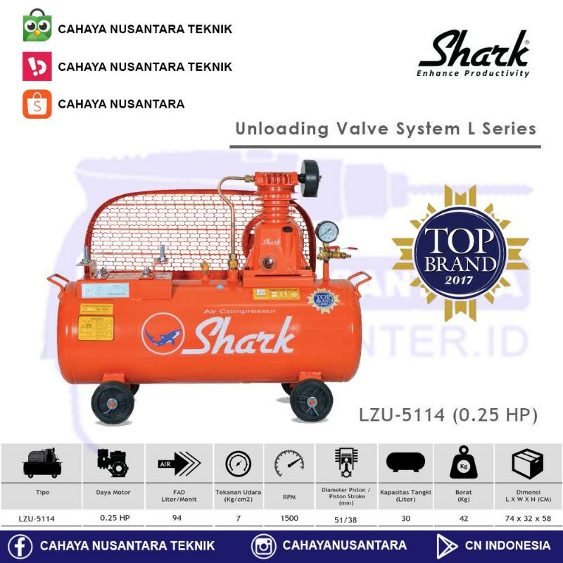 Kompresor Angin Shark 1/4 Hp Unloading Tanpa Mesin