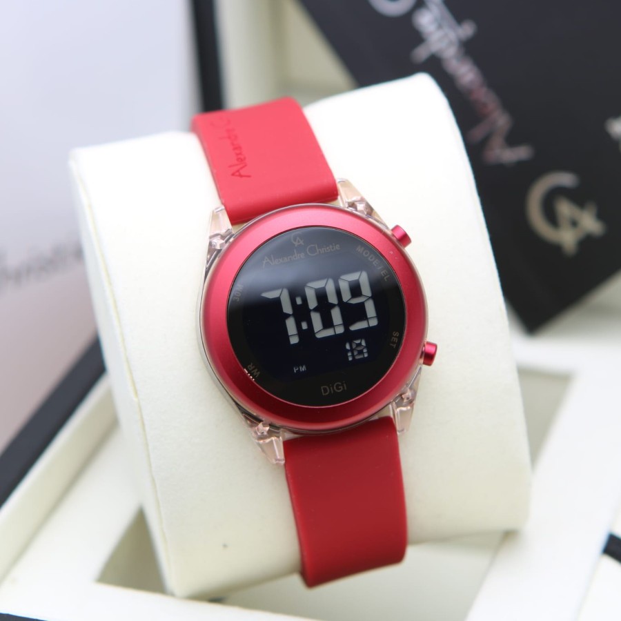 Jam Tangan Wanita Alexandre Christie AC 9358 Digital Merah Original