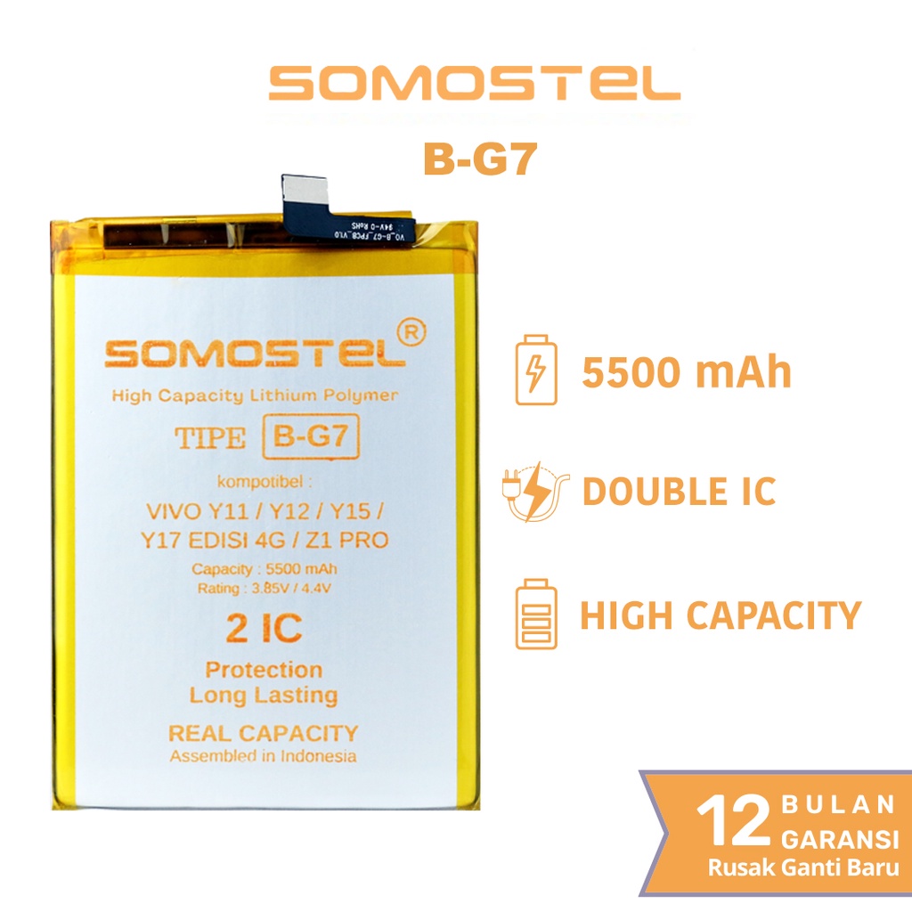 Somostel - B-G7 Vivo Z1 Pro / Y17 Edisi 4G / Y12 / Y11 / Y15 Edisi 4G Baterai Batre Batrai