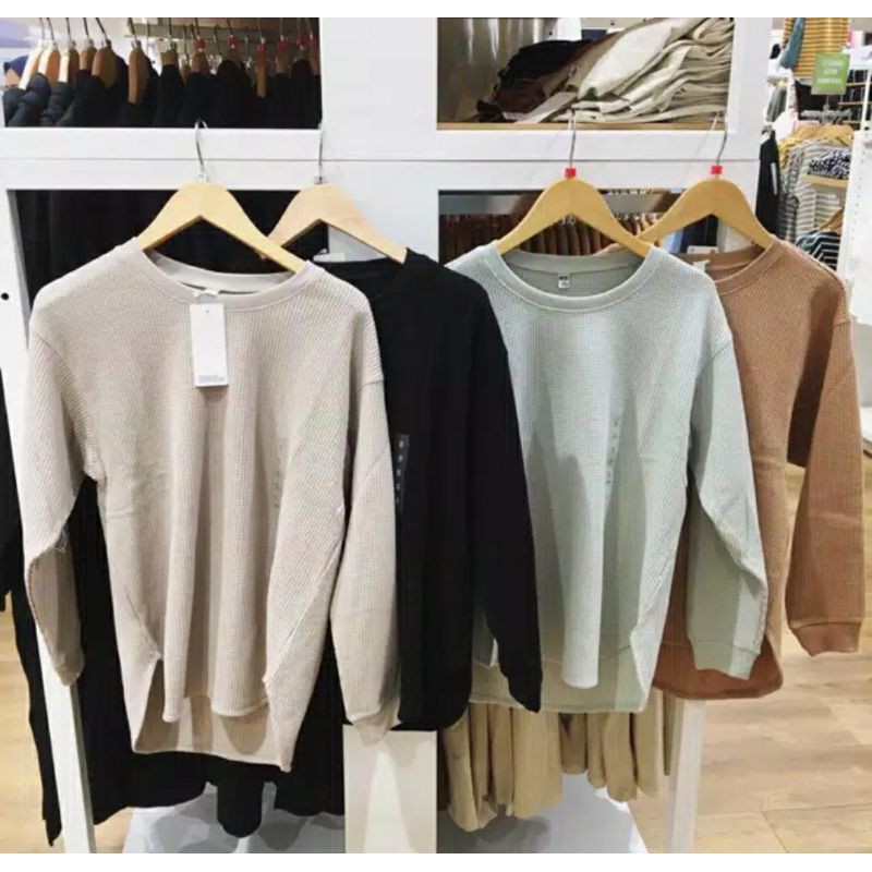 WAFFLE LENGAN PANJANG UNIQLO LONG SLEVEE INCLUDE PAPERBAG ORIGINAL