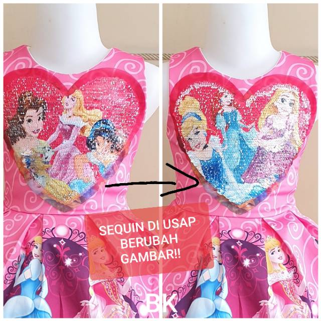 REVERSE SEQUIN PRINCESS ETNIC / DRESS SEQUIN USAP MOTIF PRINCESS JASMINE ALLADIN RAPUNZEL AURORA