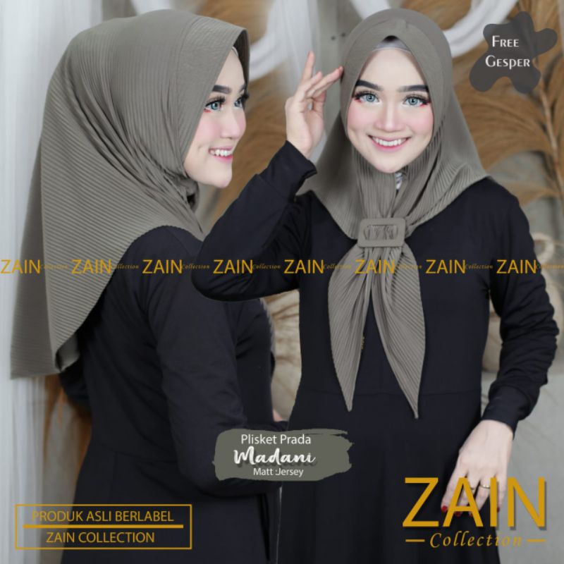 Jilbab Instan Plisket Nazwa Free Belt Ori Zain Collection-Mocca Tanah