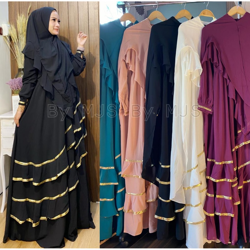 Syar'i Jihan Premium import bahan ORI ceruty baby doll resleting depan set Khimar 2 layer