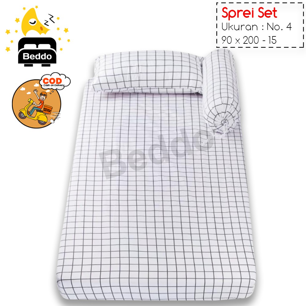 Sprei Set Motif Kotak Putih No.4 (90x200x15) | Seprai Kasur Busa aestetic | Promo Termurah