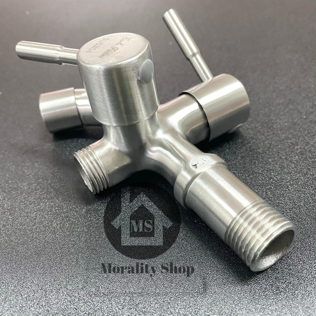Kran Cabang Engkol Stainless 304 MY05 - Keran Air Shower double dua stainles bisa utk mesin cuci A56
