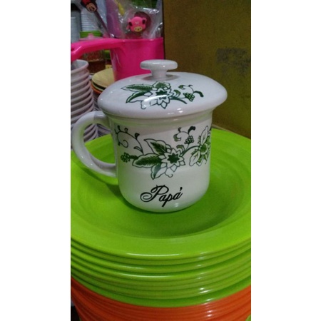 mug tutup keramik cangkir kaca