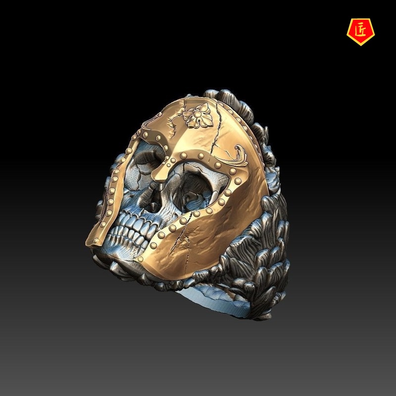 [Ready Stock]Creative Skull Mask Retro Two-Tone Ring Punk Exaggerated