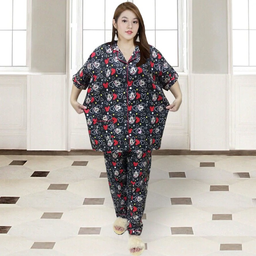 ISANNY PIYAMA SET SIZE.XXL/PIYAMA CP JUMBO KARAKTER/PIYAMA MURAH/PAKAIAN WANITA/REAL PICT-MIKEY HITAM