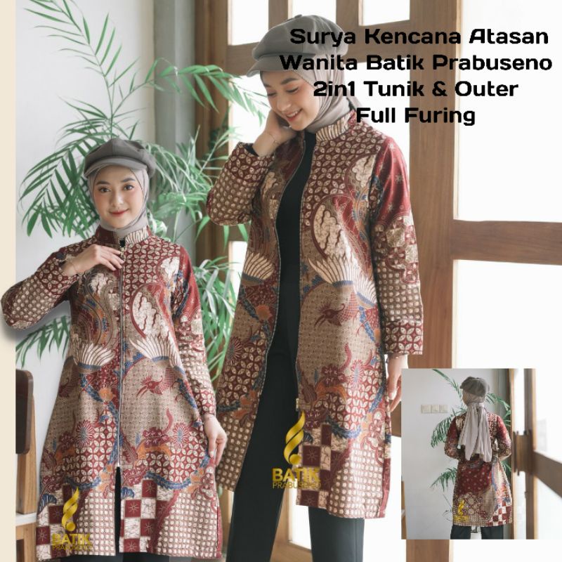Surya Kencana Atasan Batik Wanita Lengan Panjang Full Furing Seragam Kantoran Modern Katun Premium J