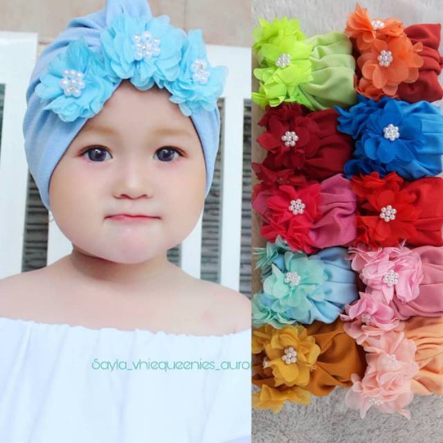 Turban Bayi 0-3th Bunga Besar - Bandana bayi - Kerudung Anak Bayi-2