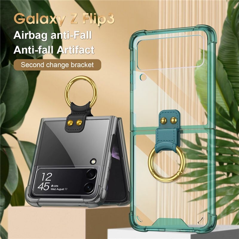 Casing Gkk Samsung Galaxy Z Flip 3 Transparan Anti Crack Ring Original