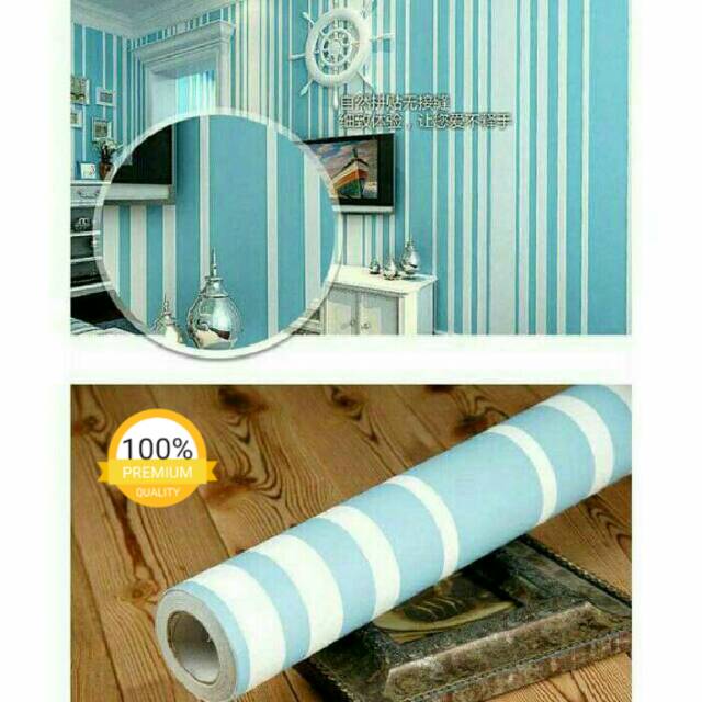 Grosir Wallpaper Dinding Murah Garis Biru Muda