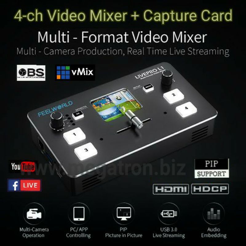 4 x HDMI Switcher Mixer for Live Streaming with 2" LCD fot Multiview - ATEM Mini Killer