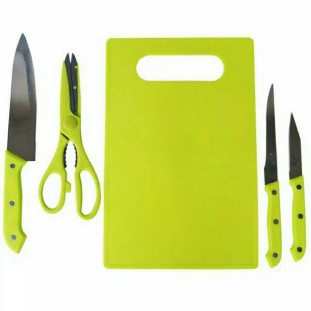 5 in 1 set pisau dan talenan/set pisau dapur plus talenan