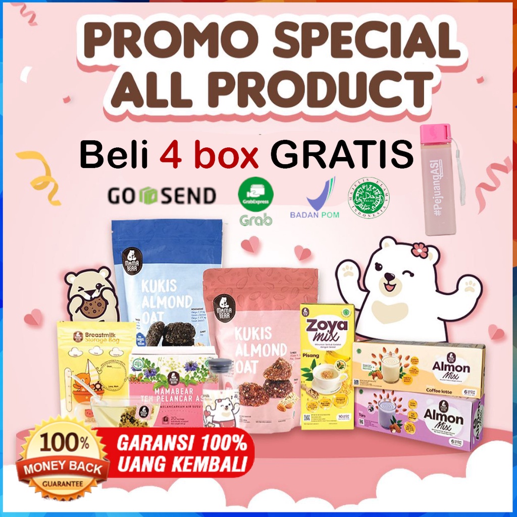 [BELI 4 GRATIS BOTOL PEJUANG ASI] Mamabear Zoyamix Soya Mix Kedelai Booster Almonmix Minuman Pelancar Penambah ASI Berat Badan Bayi dengan Daun Katuk Kelor Yummys Almom Almond Almon susu ibu hamil menyusui