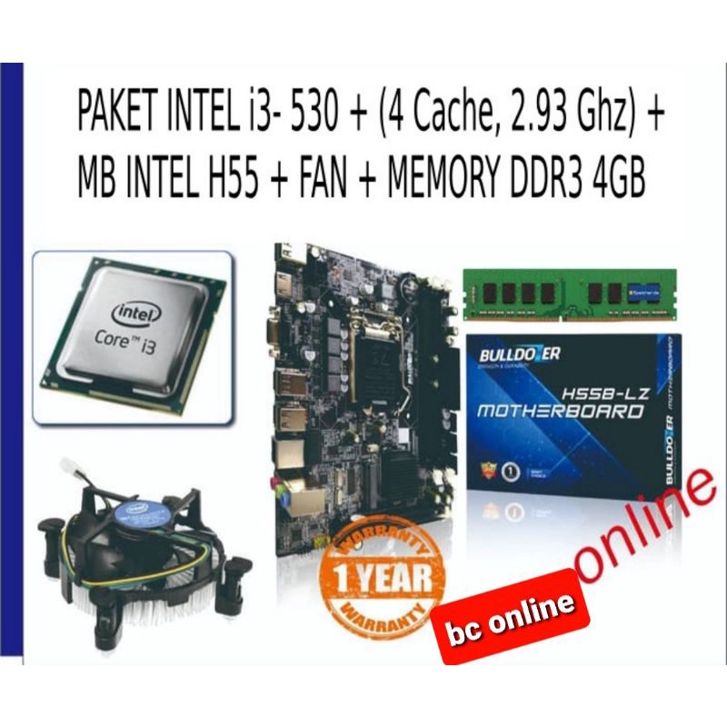 Paket intel core i3 + mobo h55+ ram 4gb + fan