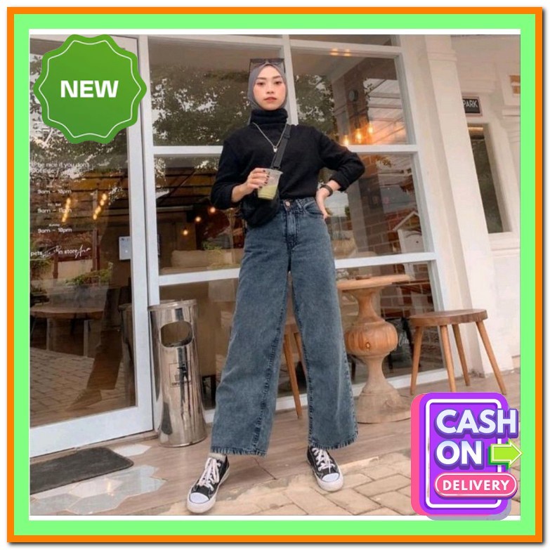 Celana Kulot Jeans Wanita Fashion Terbaru Kulot Boyfriend Jeans Acid Black Highwaist Kulot Jeans Kek