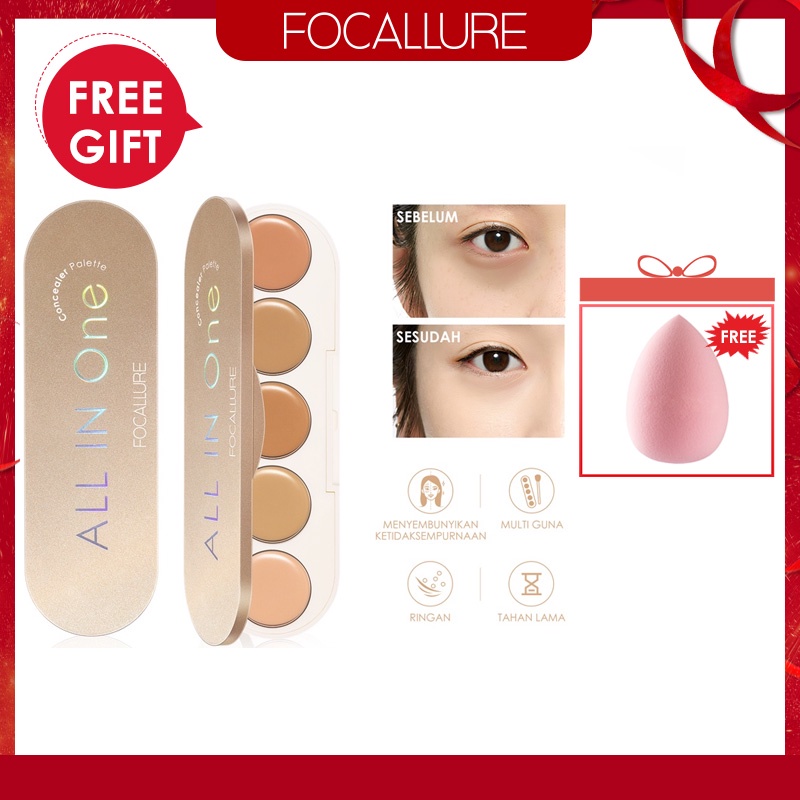 Focallure 5 in 1 Multi Uses Concealer Palette High Coverage Lightweight Matte Powder #GoldenAge Kosmetik