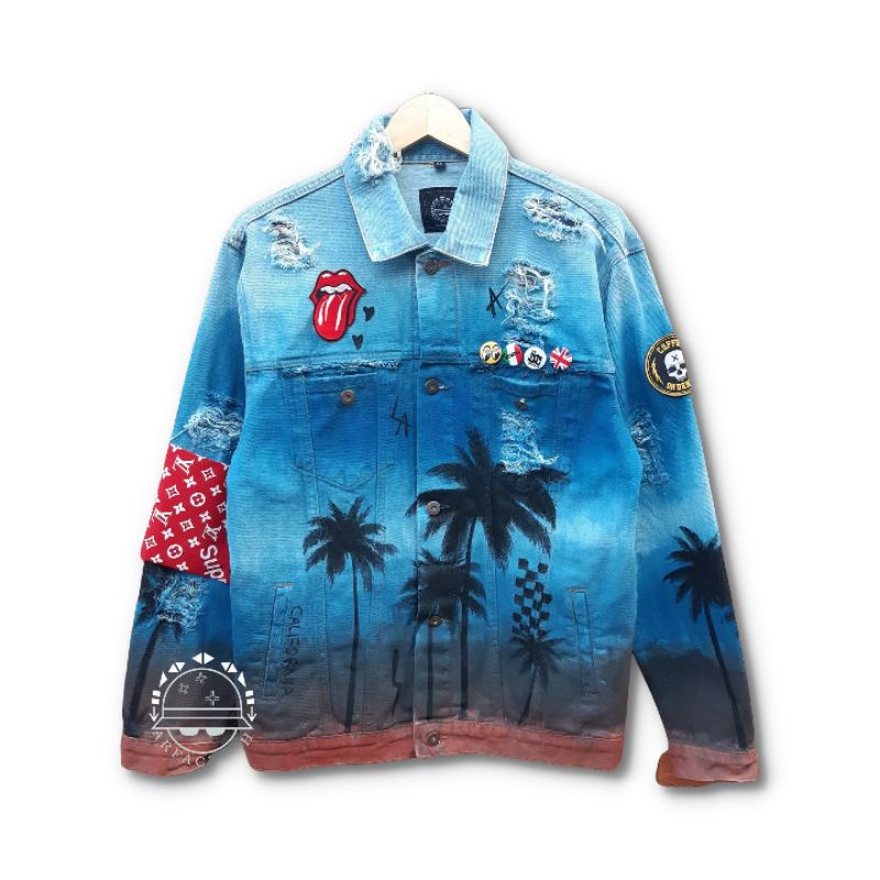 Arfacloth - Denim Jacket Bleach Light Wash - Jaket Jeans Custom - Lukis Painting Art