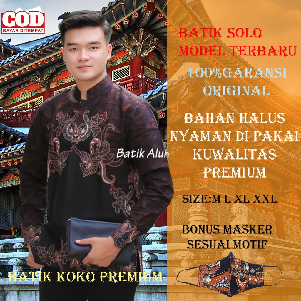 Baju Kemeja Batik Koko Muslim Pria Dewasa Lengan Panjang Reguler Fit Full Furing Bahan Katun Premium