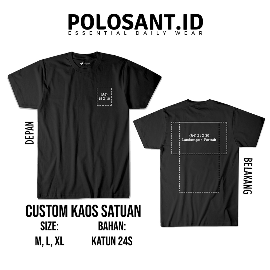 [BISA COD] Custom Kaos Satuan / Tulisan Bebas Ukuran / Sablon Kaos DTF Logo A7 + Gambar A4 - POLOSANT.ID